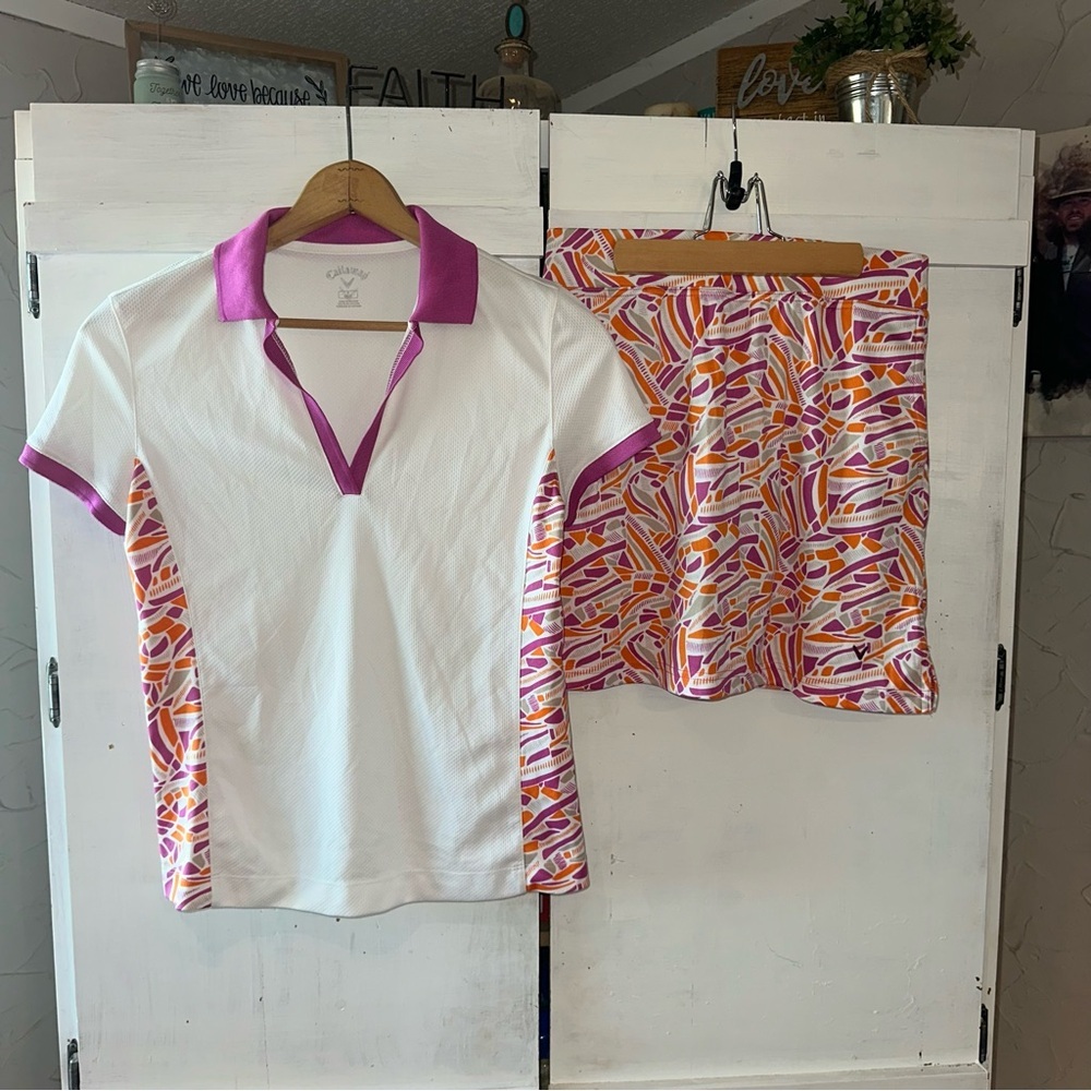 Callaway Women's Polo White w/ Purple & Orange Accents with Matching Skort S: S